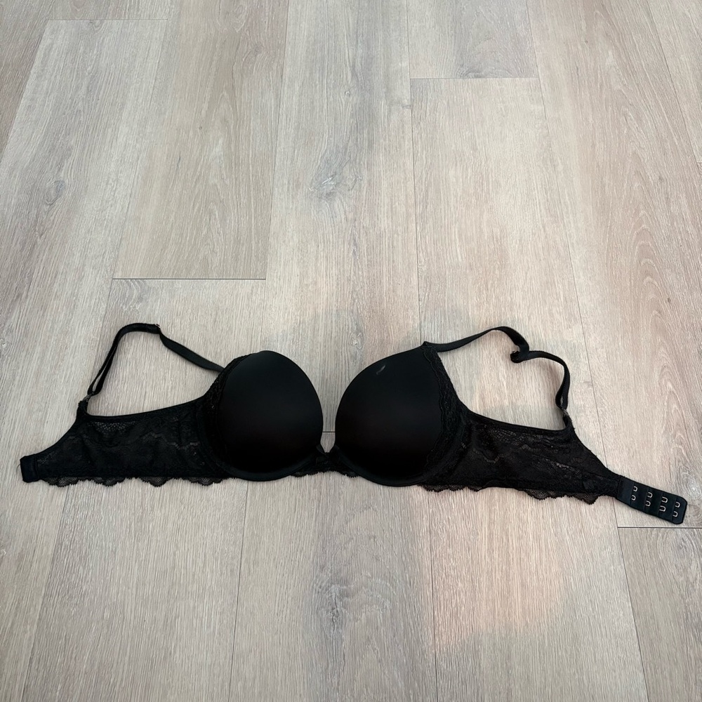 Victorias Secret Womens Bra Black 32 C Dream Angel Push Up Timeless Lace Bow